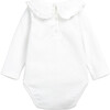 Organic Cotton Ruffle Edge Collar Long Sleeve Back Button Snap Onesie, White - Onesies - 2