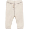 Jersey Waffle Knit Elastic Waistband 2-Front Button Leggings, Cream - Leggings - 1 - thumbnail