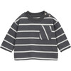 Jersey Striped Crew Neck Long Sleeve 2-Button Shoulder T-Shirt, Grey - T-Shirts - 1 - thumbnail