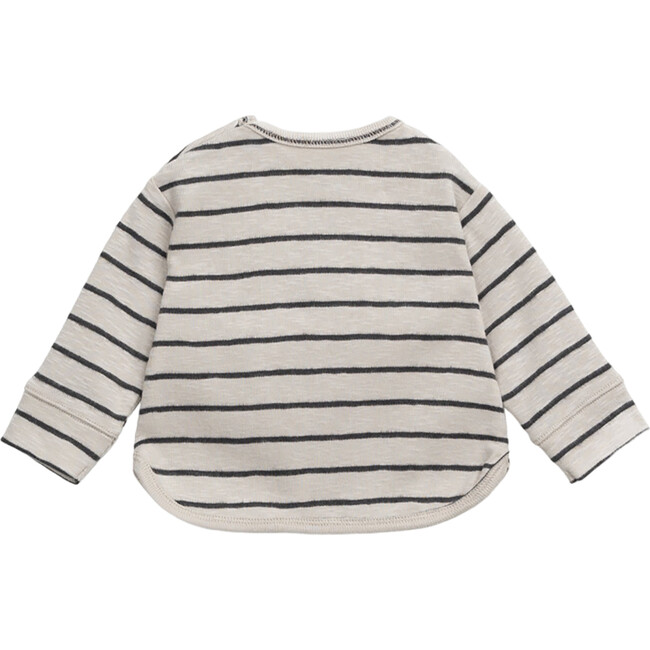 Jersey Striped Crew Neck Long Sleeve 2-Button Shoulder Pocket T-Shirt, Grey - T-Shirts - 2