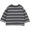 Jersey Striped Crew Neck Long Sleeve 2-Button Shoulder T-Shirt, Grey - T-Shirts - 2