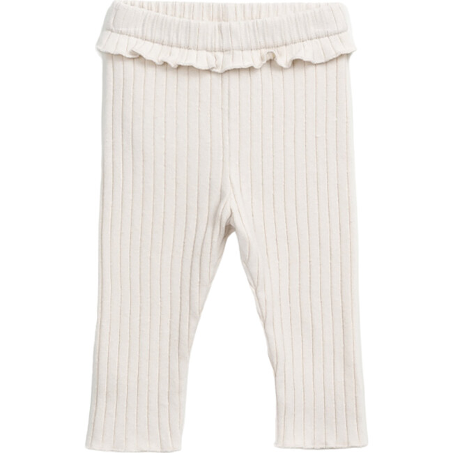 Jersey Ribbed Frill Elastic Waistband Leggings, Cream