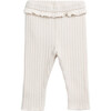 Jersey Ribbed Frill Elastic Waistband Leggings, Cream - Leggings - 1 - thumbnail