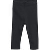 Jersey Ribbed Elastic Waistband Cuffed Hem Leggings, Black - Leggings - 1 - thumbnail