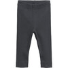 Jersey Elastic Waistband Cuffed Hem Leggings, Solid Charcoal - Leggings - 1 - thumbnail