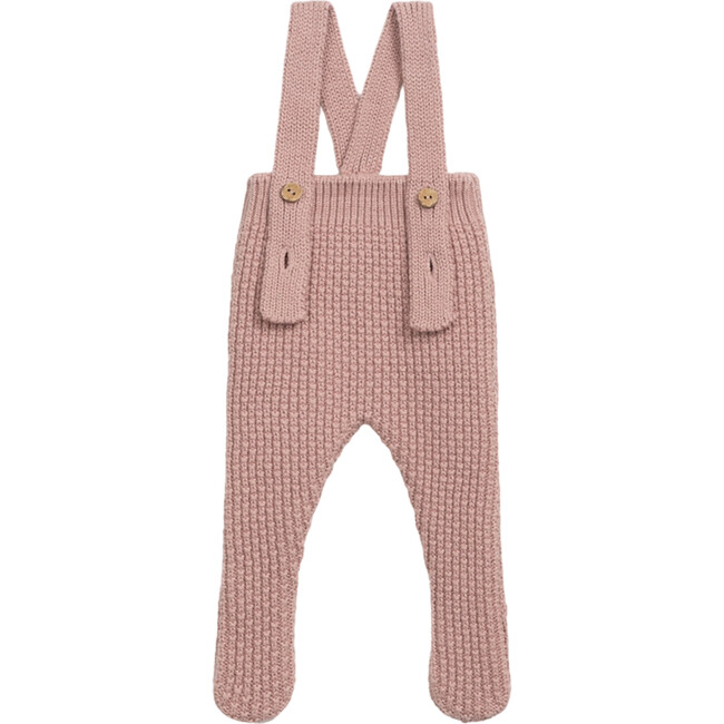 Intricate Pattern Knit Adjustable Straps Front Button Footie Overall, Pink