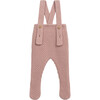 Intricate Pattern Knit Adjustable Straps Front Button Footie Overall, Pink - Rompers - 1 - thumbnail