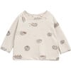 Hedgehog Print Crew Neck Long Sleeve Back Button T-Shirt, Cream - T-Shirts - 1 - thumbnail