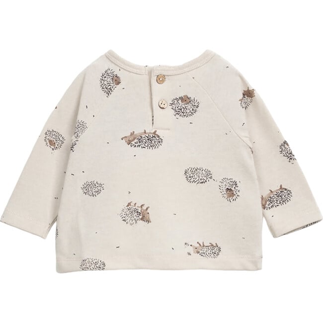 Hedgehog Print Crew Neck Long Sleeve Back Button T-Shirt, Cream - T-Shirts - 2