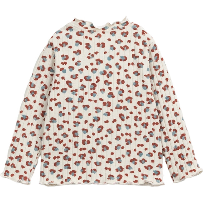 Floral Spot Print Ruffle Collar Long Sleeve 2-Button Shoulder T-Shirt, Multicolors - T-Shirts - 2