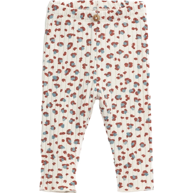 Floral Spot Print Ribbed Elastic Waistband Coconut Button Leggings, Multicolors