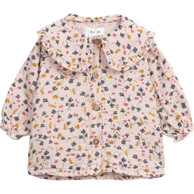 Floral Print Round Collared Neck Long Sleeve Button-Down Blouse, Multicolors