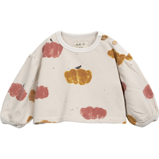 Elephant Graphic Print Crew Neck Long Puff Sleeve Crop Sweatshirt, Cream