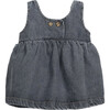 Denim Woven Round Neck Front Coconut Button Overall Dress, Charcoal - Dresses - 1 - thumbnail