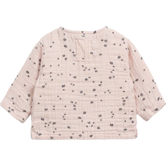 Floral Print Henley Neck Long Sleeve 2-Front Button T-Shirt, Baby Pink - T-Shirts - 2