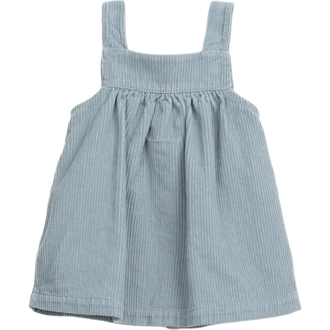 Corduroy Square Neck Strap Shoulder Coconut Button-Down Pocket Dress, Blue - Dresses - 2