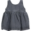 Denim Woven Round Neck Front Coconut Button Overall Dress, Charcoal - Dresses - 2