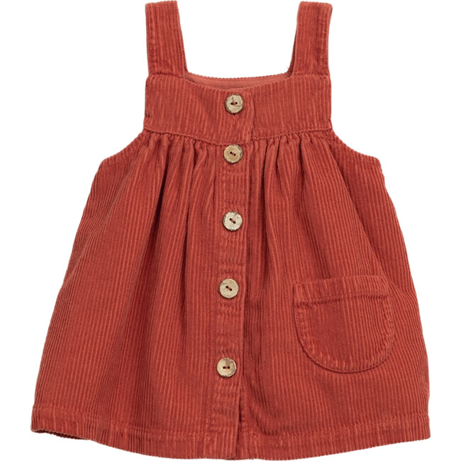 Corduroy Square Neck Strap Shoulder Coconut Button-Down Pocket Dress, Red