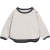 Contrast Trim Crew Neck Long Sleeve 2-Button Shoulder Sweatshirt, Light Grey - Sweatshirts - 1 - thumbnail