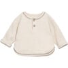 Contrast Hem Waffle Knit Henley Neck Long Sleeve 2-Front Button T-Shirt, Cream - T-Shirts - 1 - thumbnail