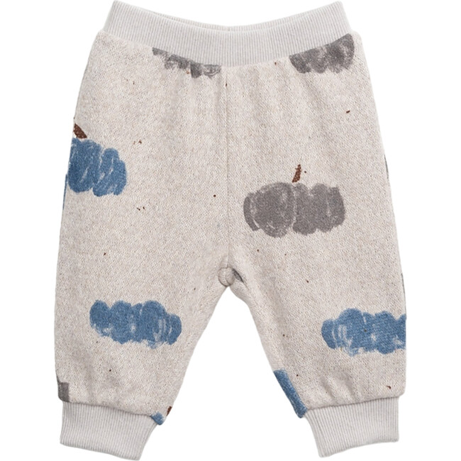 Cloud Print Plush Elastic Waistband Cuffed Hem Sweatpants, Grey