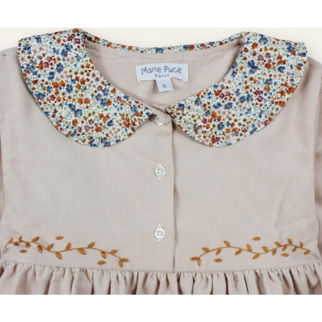 Pauline Hand-Embroidered Dress, in Needlecord with Collar in Liberty Print, Beige - Dresses - 2