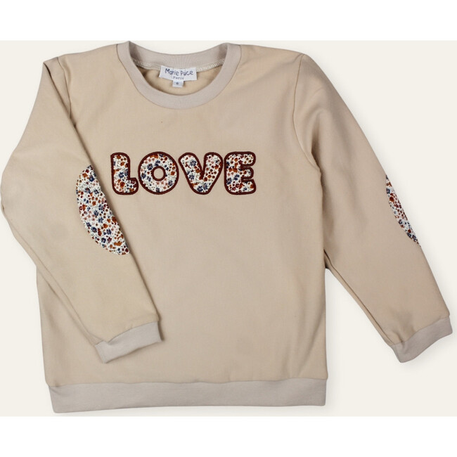 Love Embroidered Sweater with Liberty Patch, Cream - Sweatshirts - 1