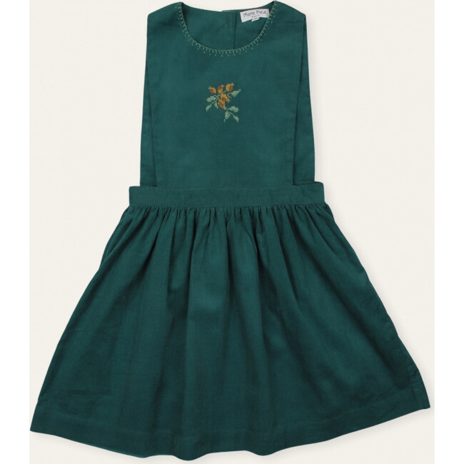 Liz Retro Dress with cross-stitch embroidery, Green