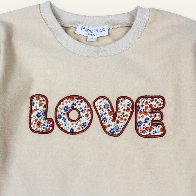 Love Embroidered Sweater with Liberty Patch, Cream - Sweatshirts - 2