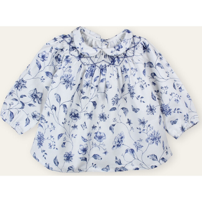 Baby's Confetti Hand Smocked Blouse, Blue - Blouses - 1