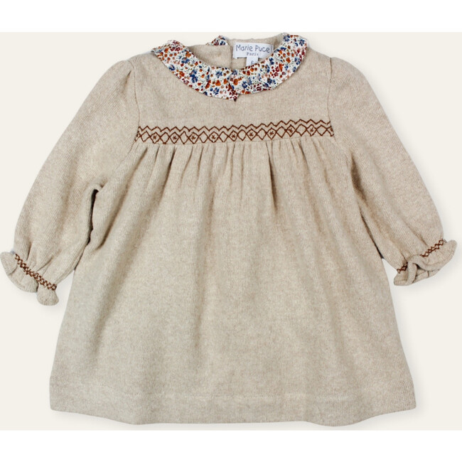 Alix Embroidered Baby Dress with Liberty Collar, Beige - Dresses - 1