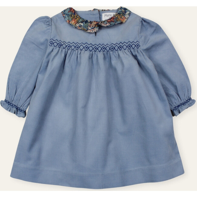 Alix Embroidered Baby Dress Toile de Jouy, Blue - Dresses - 1