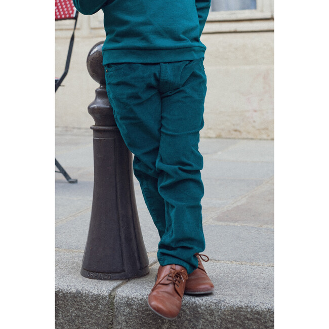 5 Pocket Velour Trousers, Green - Pants - 2