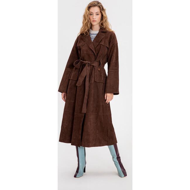 Women's Suede Clayton Coat, Chocolate - Coats - 2