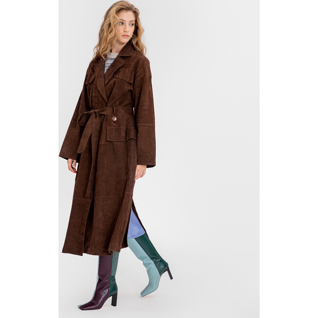 Women's Suede Clayton Coat, Chocolate - Coats - 3