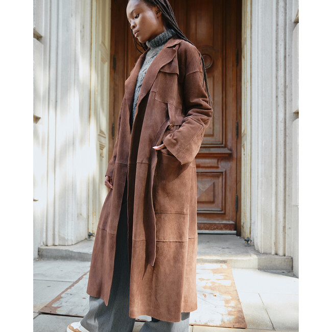 Women's Suede Clayton Coat, Chocolate - Coats - 6