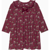 Little Deer Print Petal Collar Velvet Bow Jersey Dress, Berry - Dresses - 1 - thumbnail