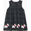 Little Scottie Tartan Print Velvet Bow Pinafore Dress, Navy - Dresses - 1 - thumbnail