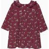 Little Deer Print Petal Collar Velvet Bow Jersey Dress, Berry - Dresses - 2