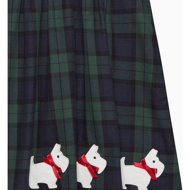 Little Scottie Tartan Print Velvet Bow Pinafore Dress, Navy - Dresses - 3