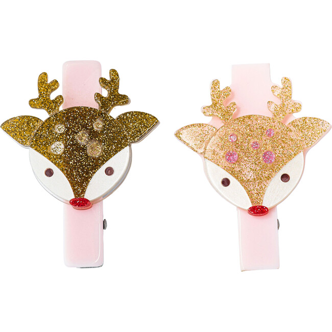 Reindeer Glitter Gold and Brown Hair Clips