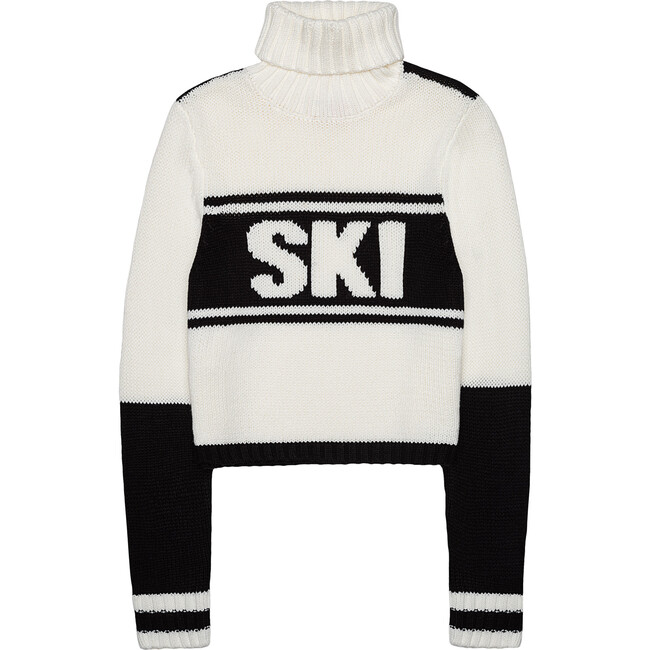 Womens Vintage Ski Cropped Turtleneck, Ivory and Black