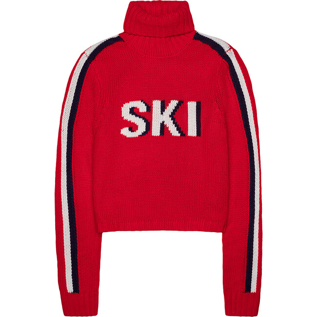 Womens Retro Ski Cropped Turtleneck, Red