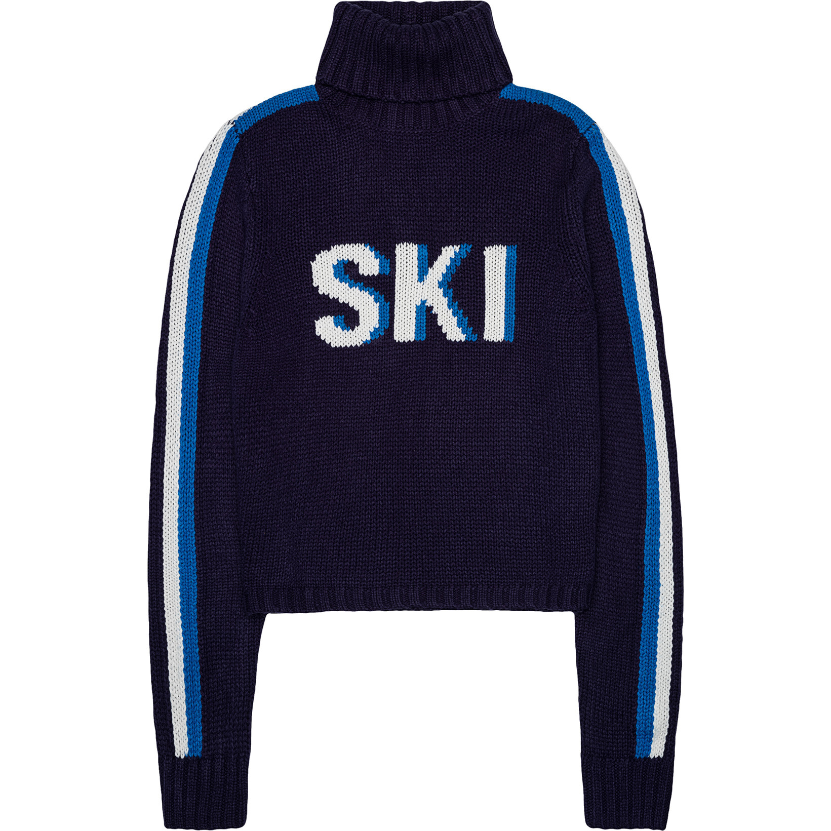 Women's Retro Ski Knit Cropped Turtleneck Sweater, Navy - Sweaters - 1