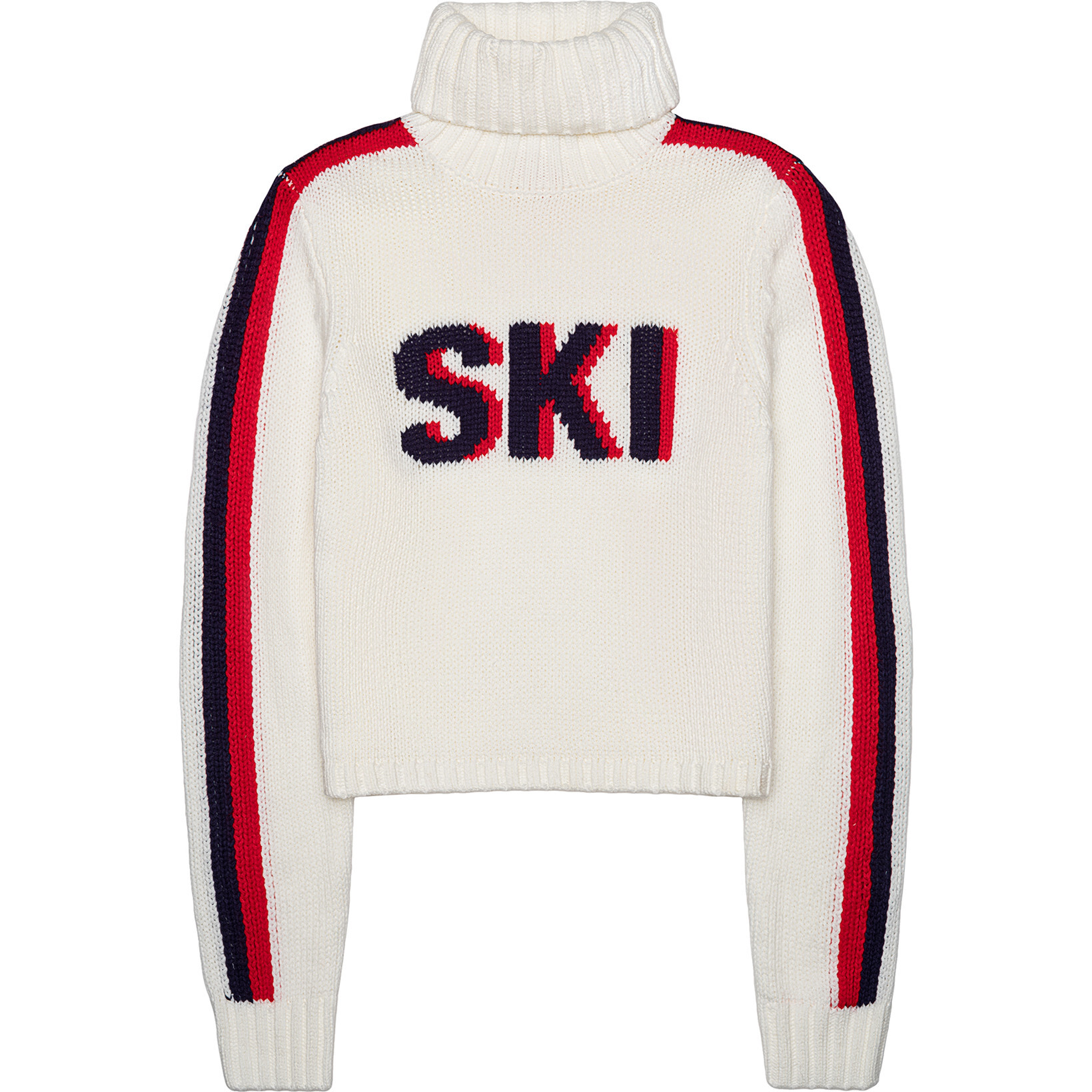 Women's Retro Ski Knit Cropped Turtleneck Sweater, Ivory - Sweaters - 1