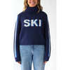 Women's Retro Ski Knit Cropped Turtleneck Sweater, Navy - Sweaters - 3