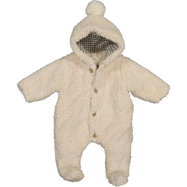 Fuzzy Hooded Romper, Cream