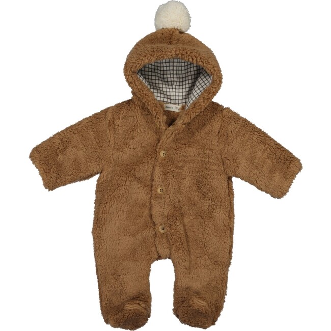 Fuzzy Hooded Romper, Brown