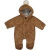 Fuzzy Hooded Romper, Brown - Rompers - 1 - thumbnail