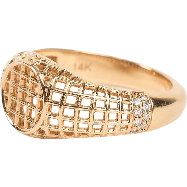 Women's Woven Open Diamond Accent Signet Pinky Ring